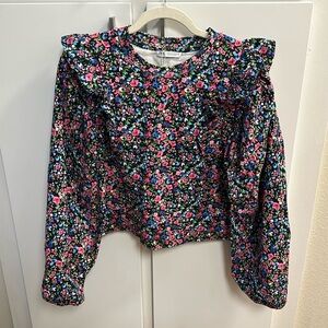 Zara Floral Ruffle Shoulder Sweatshirt
